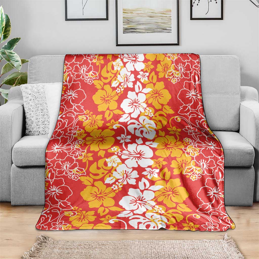 Hawaiian Lei Day Blanket Red Hibiscus Flowers Lei Art