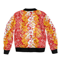 Hawaiian Lei Day Bomber Jacket Red Hibiscus Flowers Lei Art