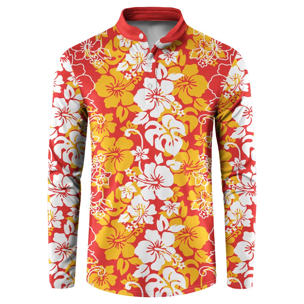 Hawaiian Lei Day Button Sweatshirt Red Hibiscus Flowers Lei Art