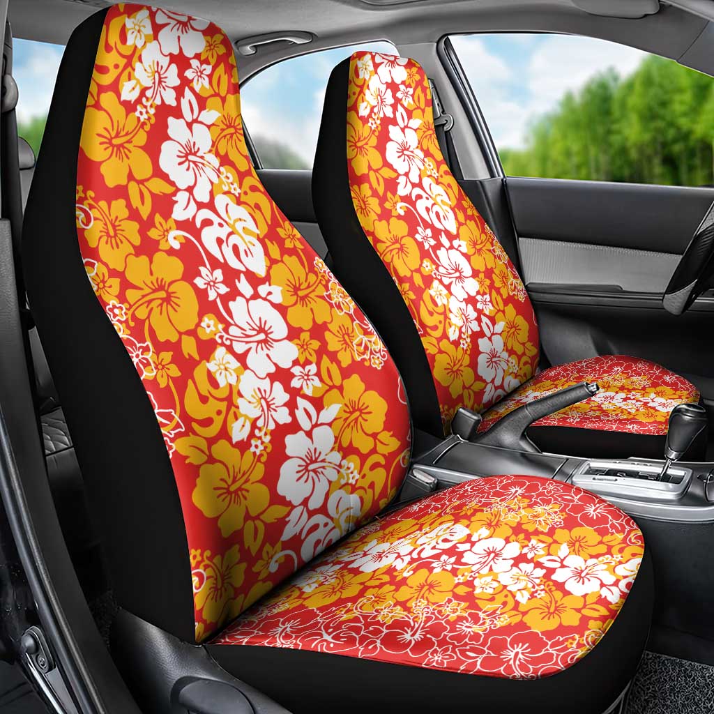Hawaiian Lei Day Car Seat Cover Red Hibiscus Flowers Lei Art