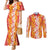 Hawaiian Lei Day Couples Matching Mermaid Dress and Long Sleeve Button Shirt Red Hibiscus Flowers Lei Art