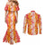 Hawaiian Lei Day Couples Matching Mermaid Dress and Long Sleeve Button Shirt Red Hibiscus Flowers Lei Art