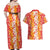 Hawaiian Lei Day Couples Matching Off Shoulder Maxi Dress and Hawaiian Shirt Red Hibiscus Flowers Lei Art