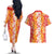 Hawaiian Lei Day Couples Matching Off The Shoulder Long Sleeve Dress and Hawaiian Shirt Red Hibiscus Flowers Lei Art