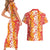 Hawaiian Lei Day Couples Matching Short Sleeve Bodycon Dress and Hawaiian Shirt Red Hibiscus Flowers Lei Art