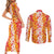 Hawaiian Lei Day Couples Matching Short Sleeve Bodycon Dress and Long Sleeve Button Shirt Red Hibiscus Flowers Lei Art