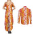 Hawaiian Lei Day Couples Matching Summer Maxi Dress and Long Sleeve Button Shirt Red Hibiscus Flowers Lei Art