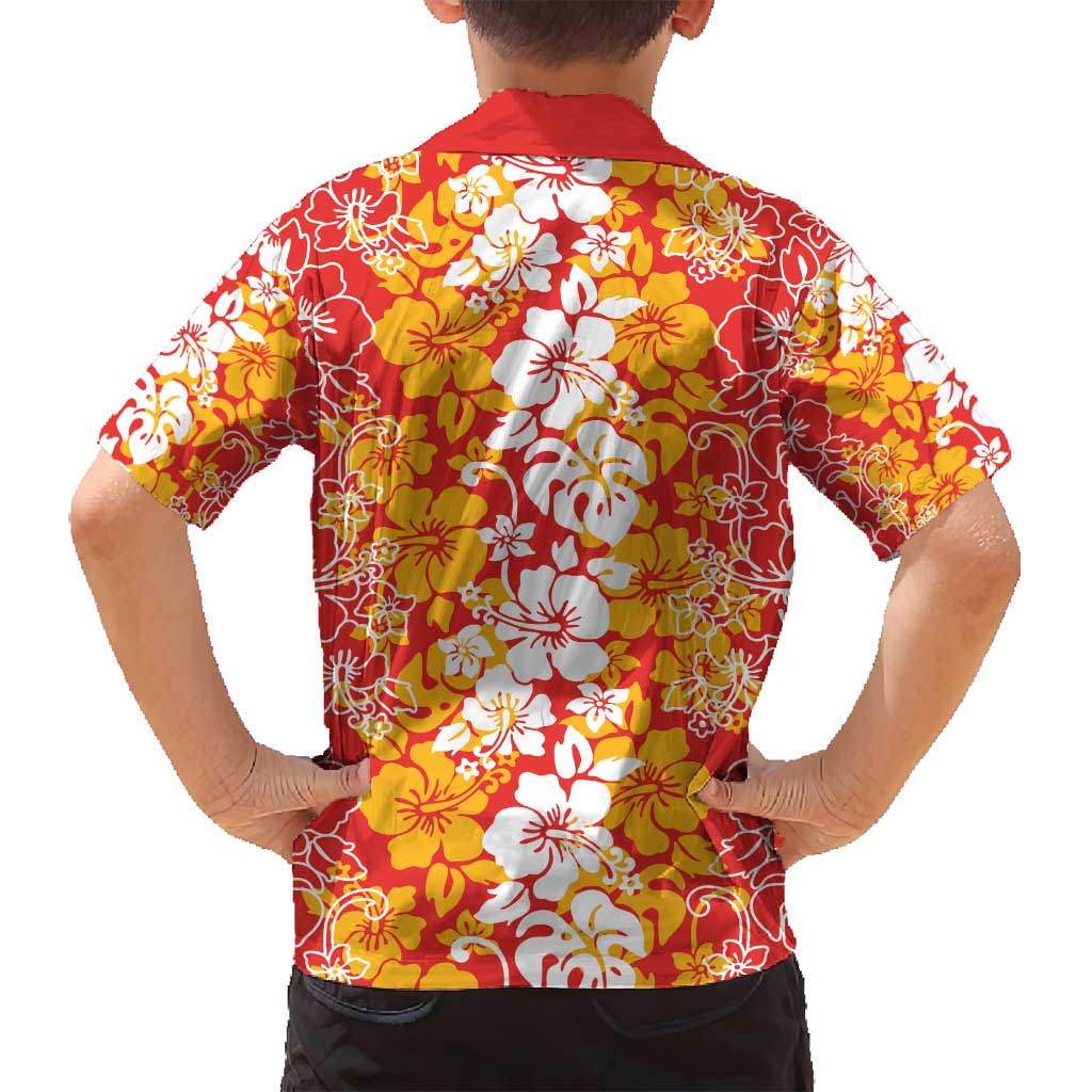 Hawaiian Lei Day Family Matching Long Sleeve Bodycon Dress and Hawaiian Shirt Red Hibiscus Flowers Lei Art
