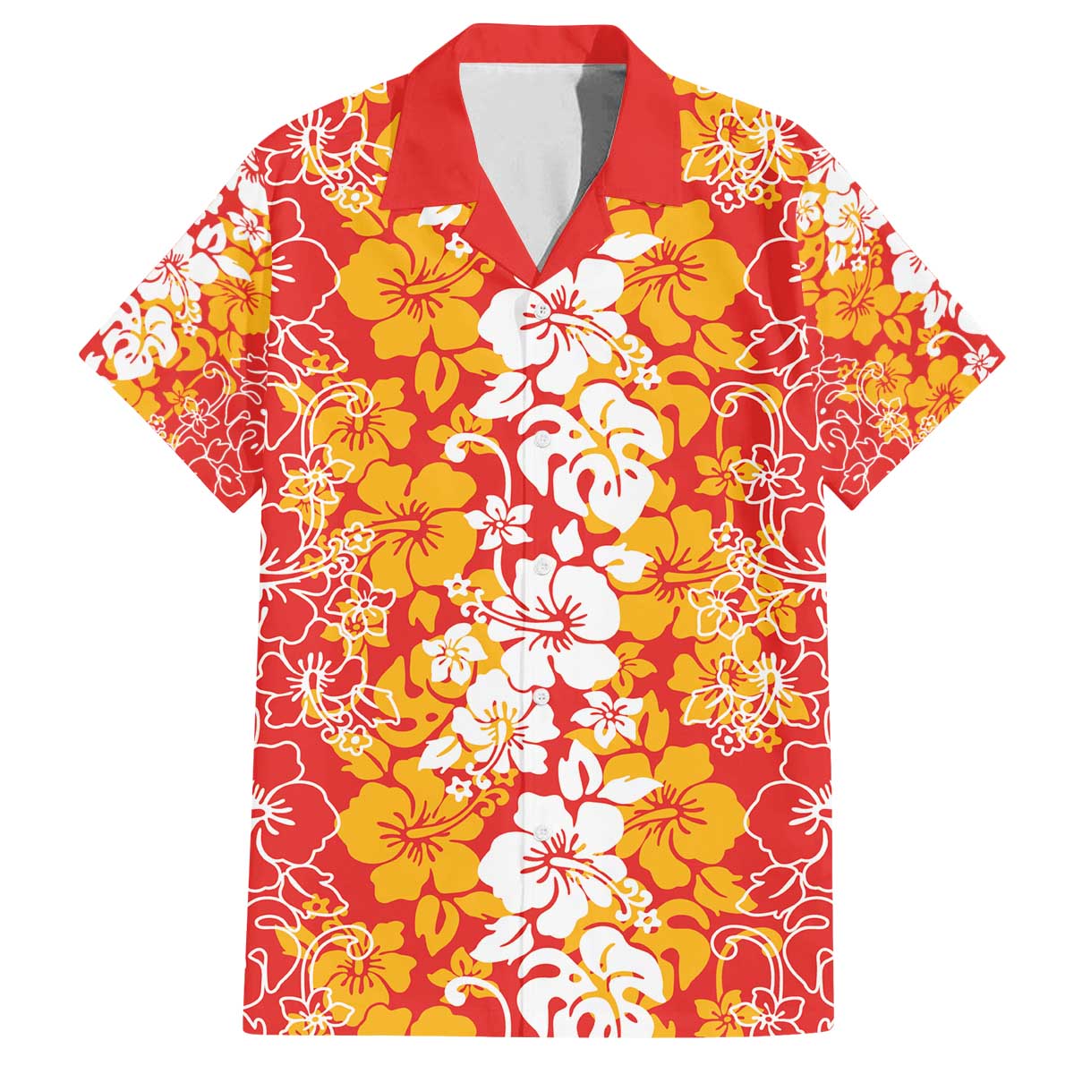 Hawaiian Lei Day Family Matching Off The Shoulder Long Sleeve Dress and Hawaiian Shirt Red Hibiscus Flowers Lei Art