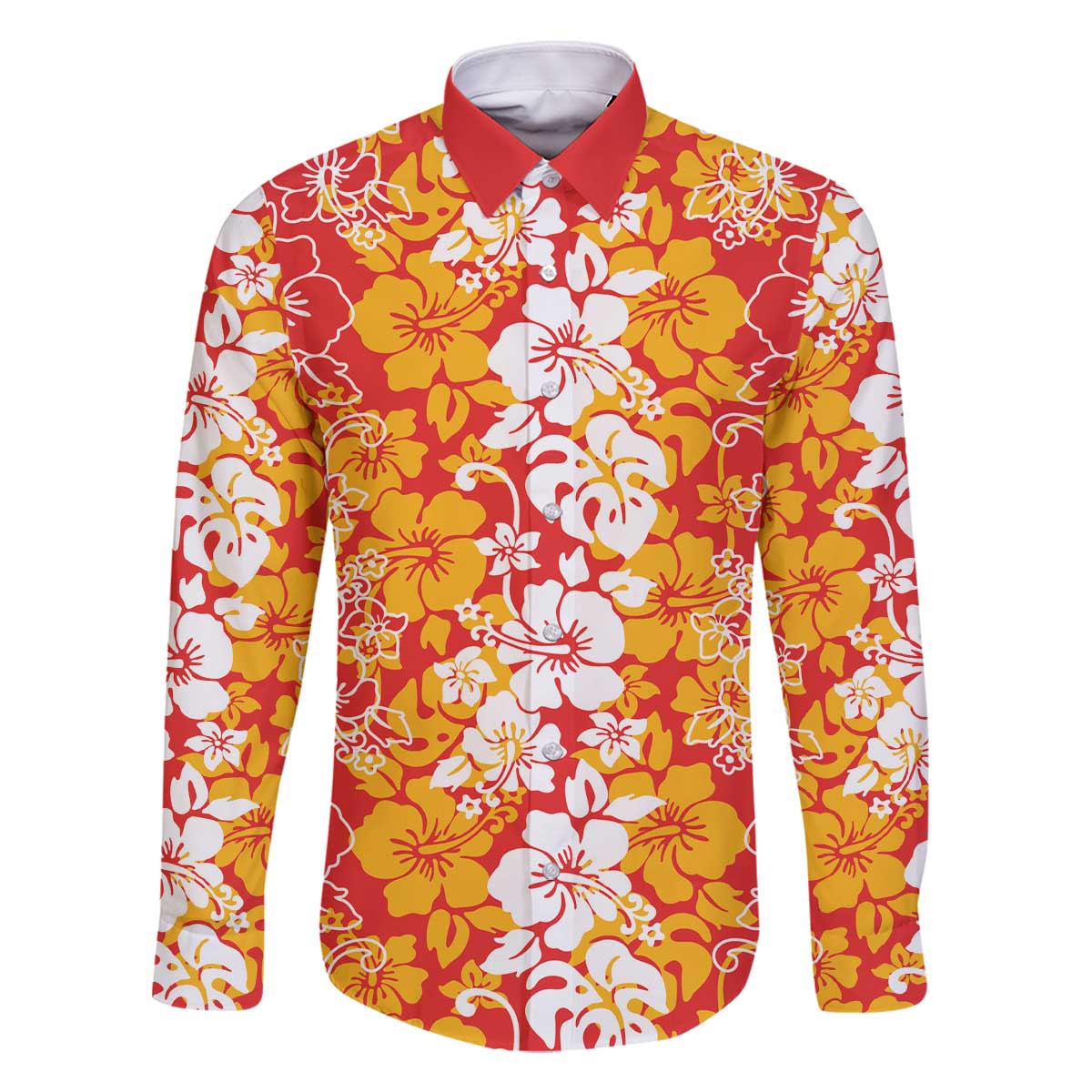 Hawaiian Lei Day Family Matching Off The Shoulder Long Sleeve Dress and Hawaiian Shirt Red Hibiscus Flowers Lei Art