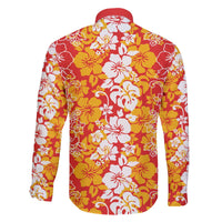 Hawaiian Lei Day Family Matching Off The Shoulder Long Sleeve Dress and Hawaiian Shirt Red Hibiscus Flowers Lei Art