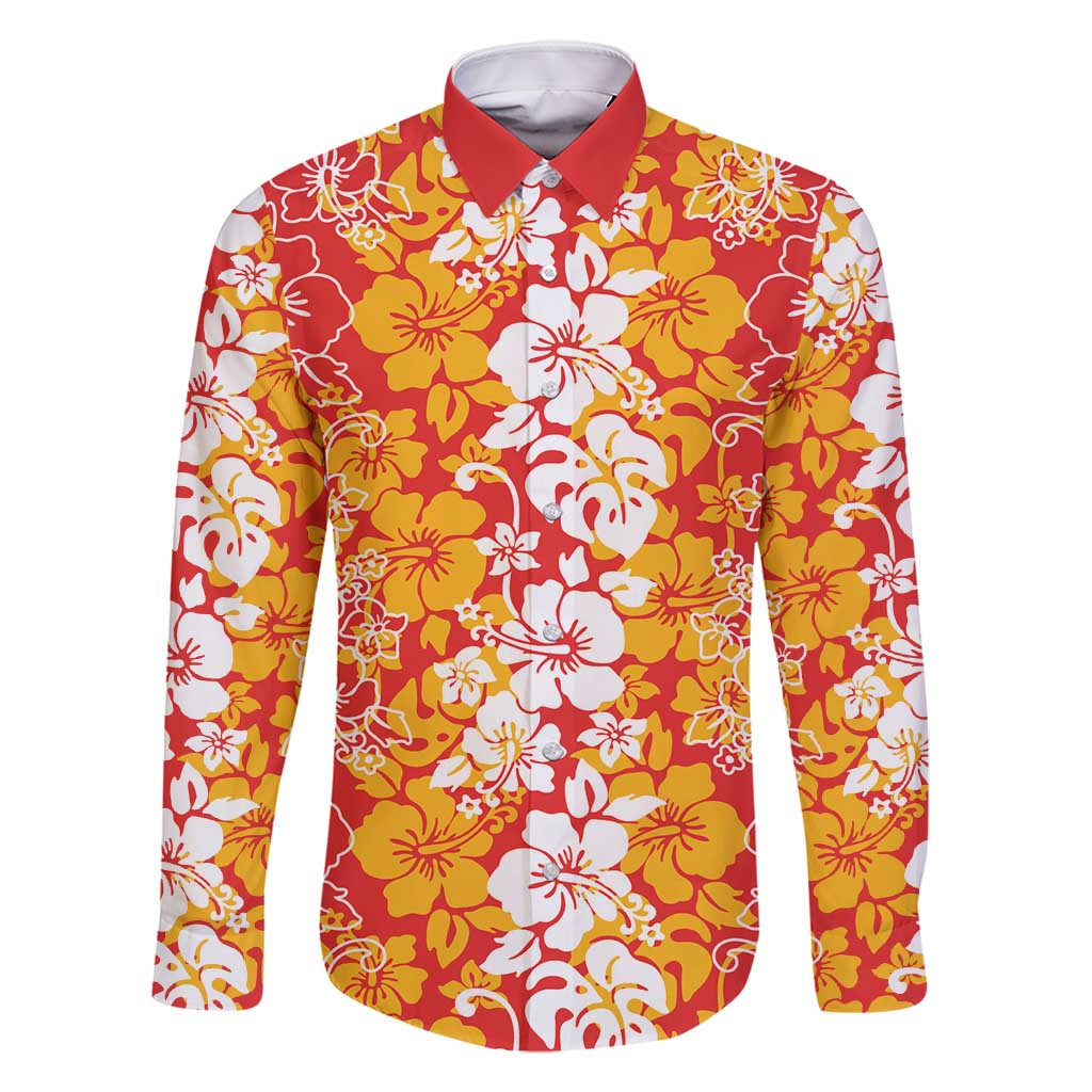 Hawaiian Lei Day Family Matching Summer Maxi Dress and Hawaiian Shirt Red Hibiscus Flowers Lei Art