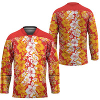 Hawaiian Lei Day Hockey Jersey Red Hibiscus Flowers Lei Art - Polynesian Pride