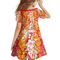 Hawaiian Lei Day Kid Short Sleeve Dress Red Hibiscus Flowers Lei Art