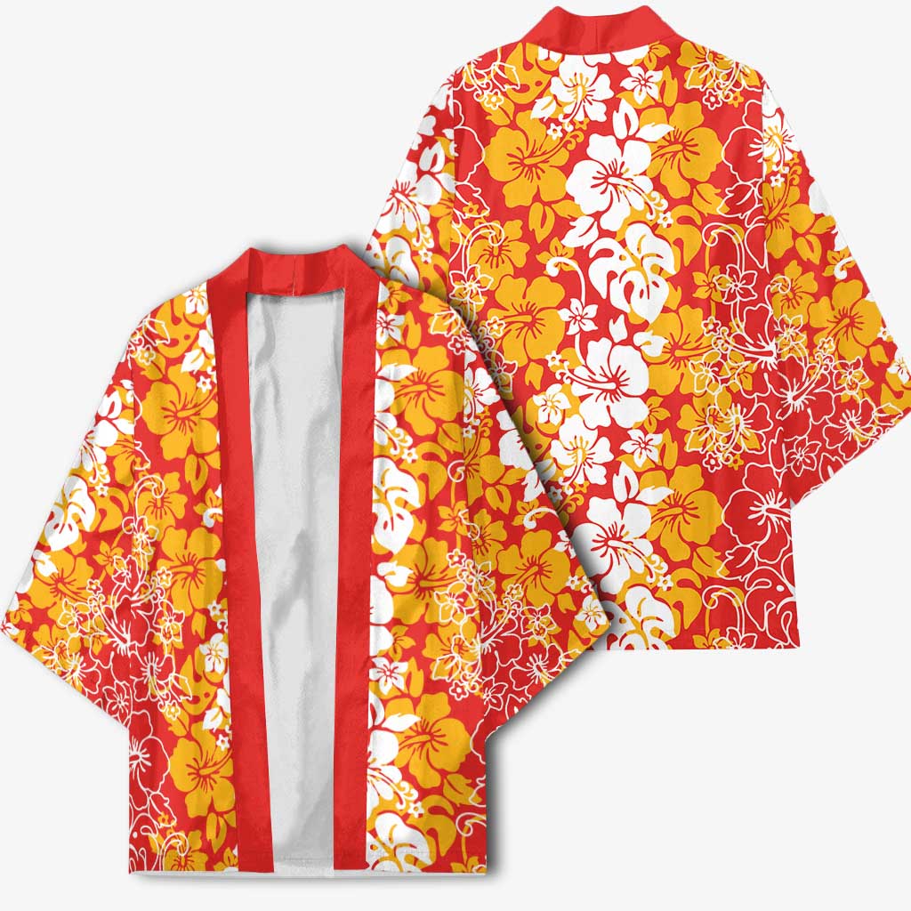 Hawaiian Lei Day Kimono Red Hibiscus Flowers Lei Art - Polynesian Pride