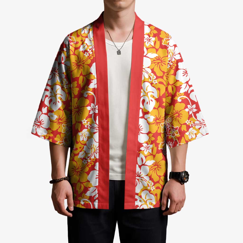 Hawaiian Lei Day Kimono Red Hibiscus Flowers Lei Art - Polynesian Pride