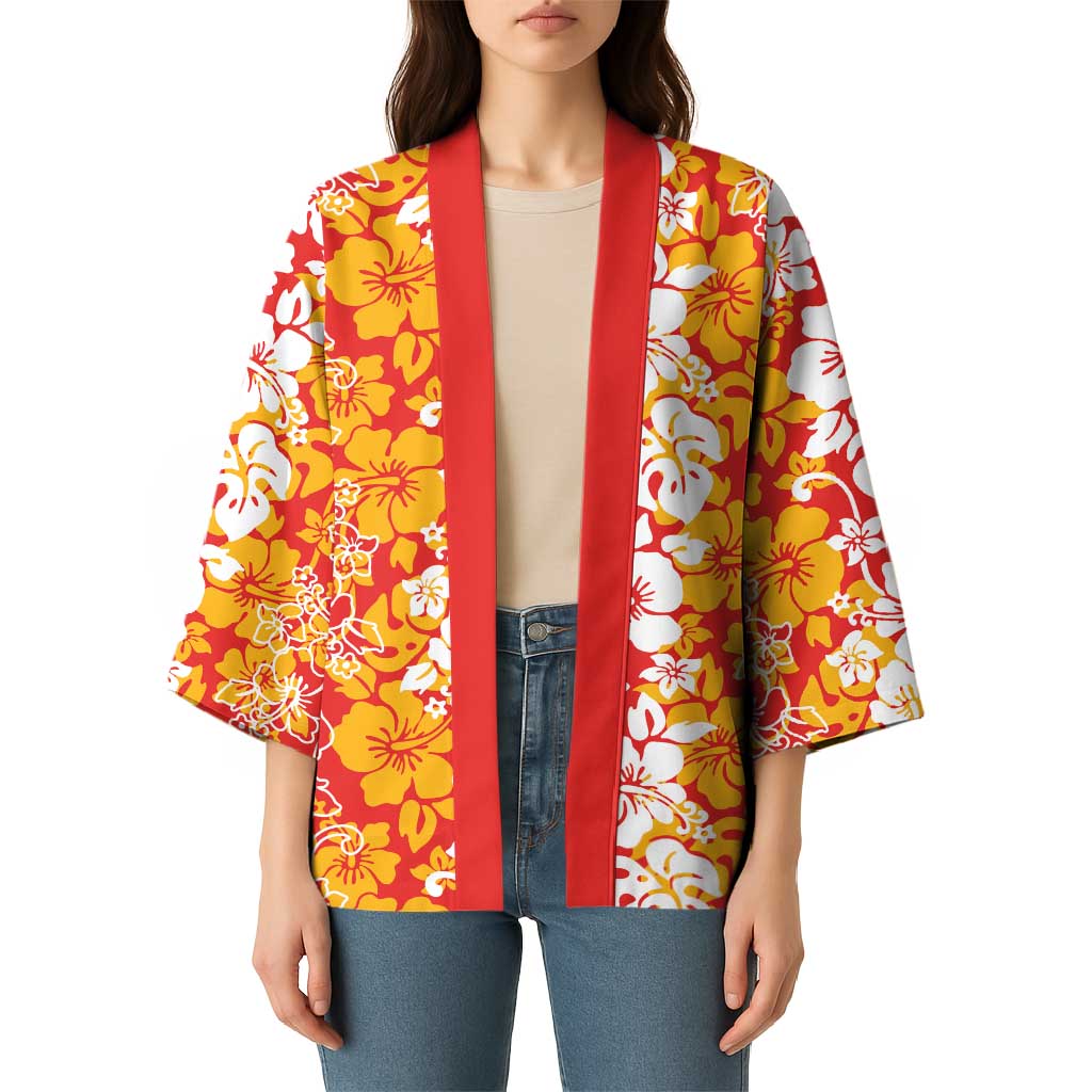 Hawaiian Lei Day Kimono Red Hibiscus Flowers Lei Art - Polynesian Pride