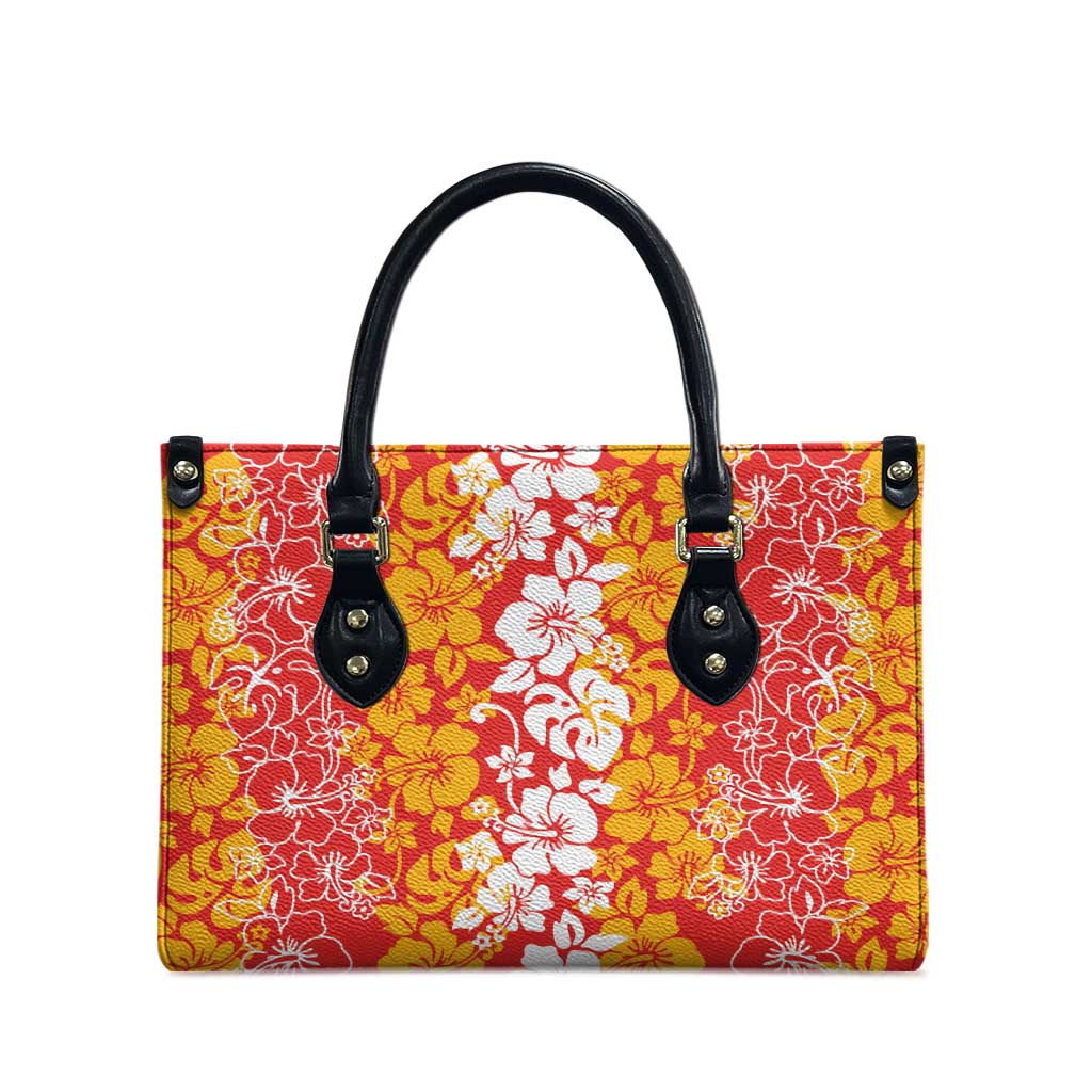Hawaiian Lei Day Leather Bag Red Hibiscus Flowers Lei Art - Polynesian Pride