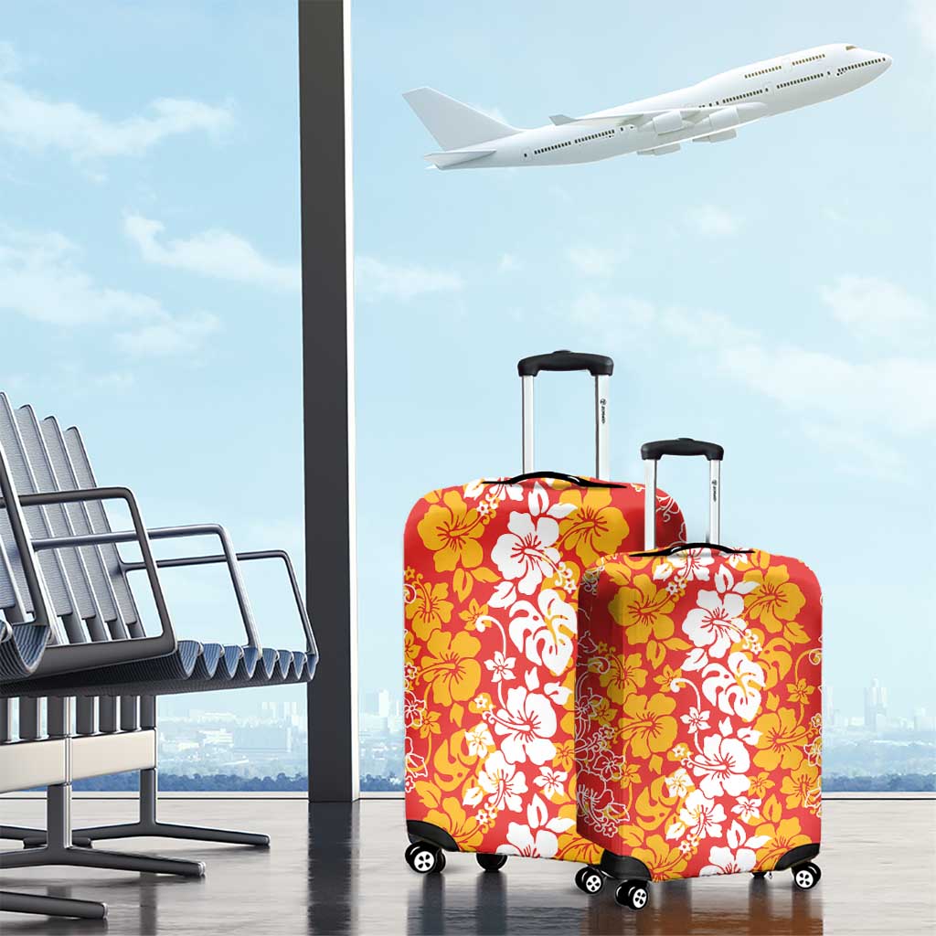Hawaiian Lei Day Luggage Cover Red Hibiscus Flowers Lei Art