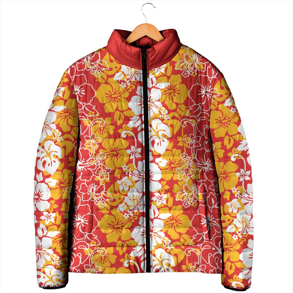 Hawaiian Lei Day Padded Jacket Red Hibiscus Flowers Lei Art - Polynesian Pride