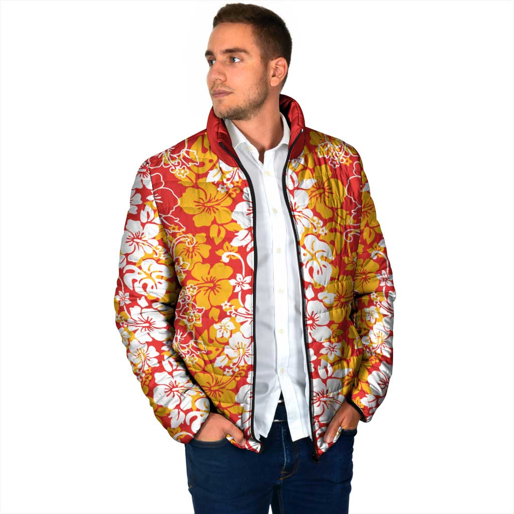 Hawaiian Lei Day Padded Jacket Red Hibiscus Flowers Lei Art - Polynesian Pride