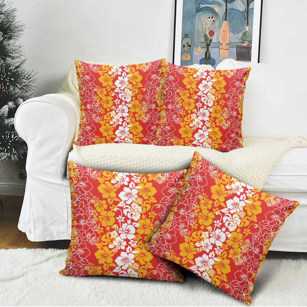 Hawaiian Lei Day Pillow Cover Red Hibiscus Flowers Lei Art - Polynesian Pride
