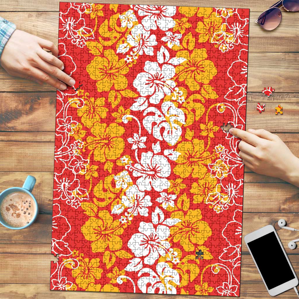 Hawaiian Lei Day Puzzle Red Hibiscus Flowers Lei Art - Polynesian Pride