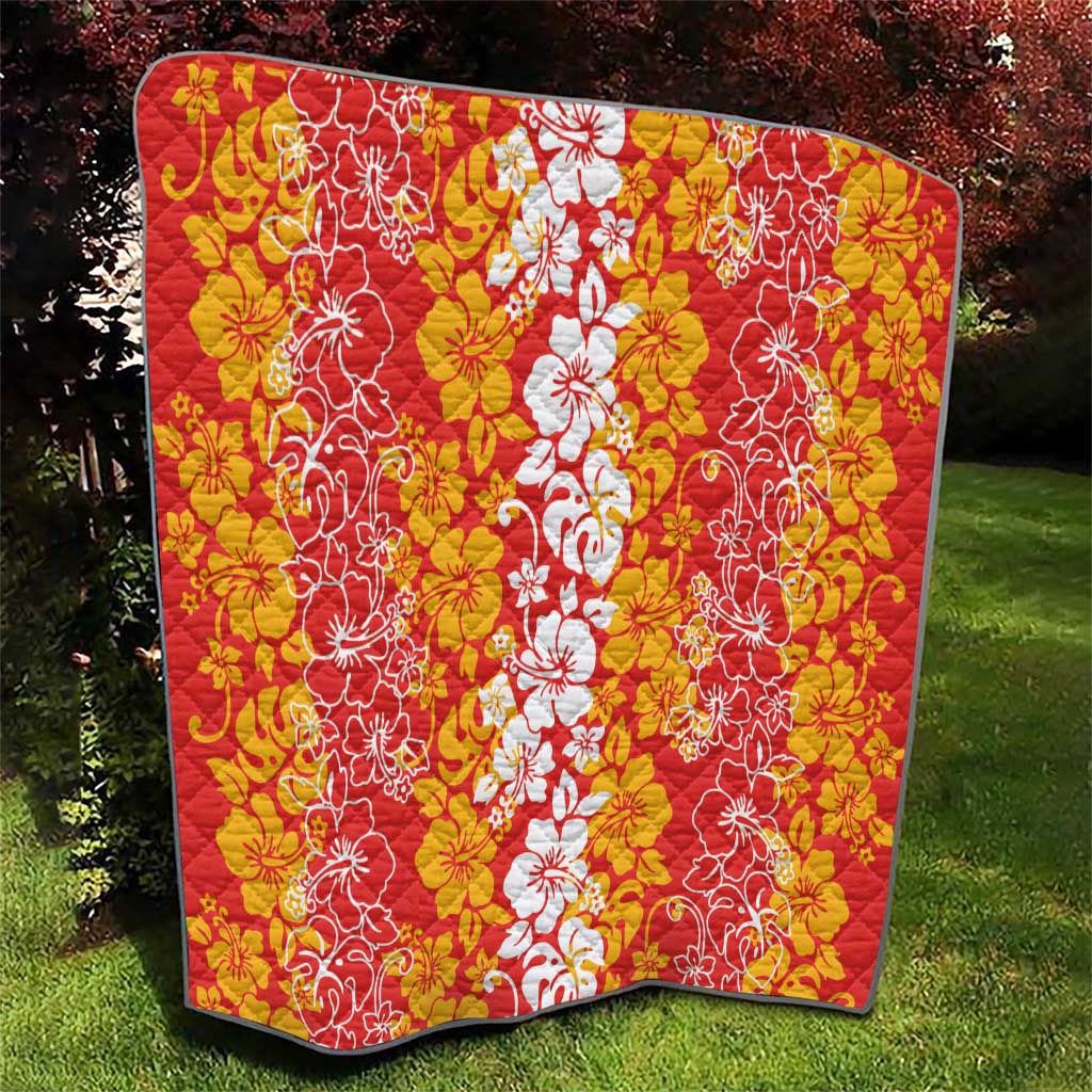 Hawaiian Lei Day Quilt Red Hibiscus Flowers Lei Art