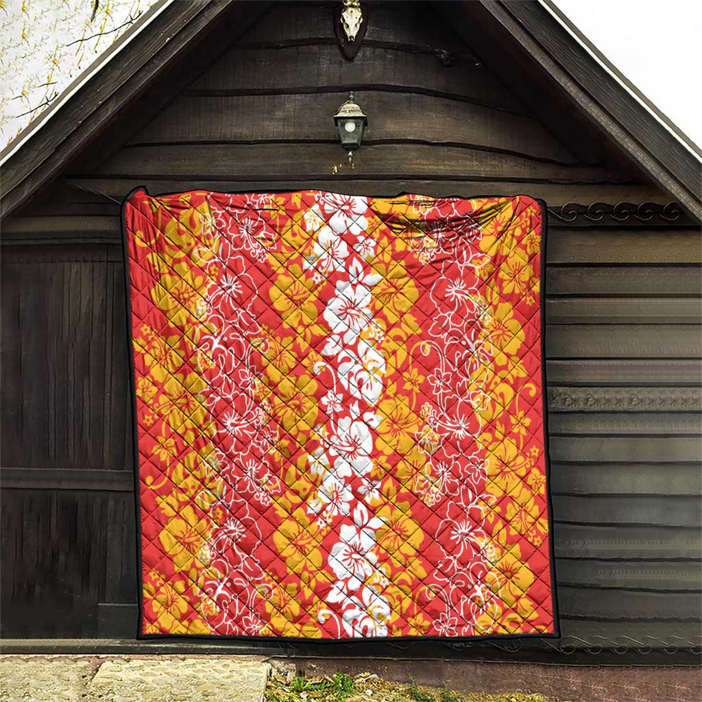 Hawaiian Lei Day Quilt Red Hibiscus Flowers Lei Art
