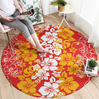 Hawaiian Lei Day Round Carpet Red Hibiscus Flowers Lei Art