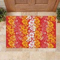 Hawaiian Lei Day Rubber Doormat Red Hibiscus Flowers Lei Art