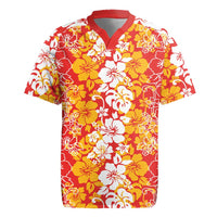 Hawaiian Lei Day Rugby Jersey Red Hibiscus Flowers Lei Art