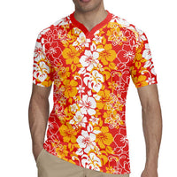 Hawaiian Lei Day Rugby Jersey Red Hibiscus Flowers Lei Art