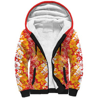 Hawaiian Lei Day Sherpa Hoodie Red Hibiscus Flowers Lei Art LT9 Unisex Red - Polynesian Pride