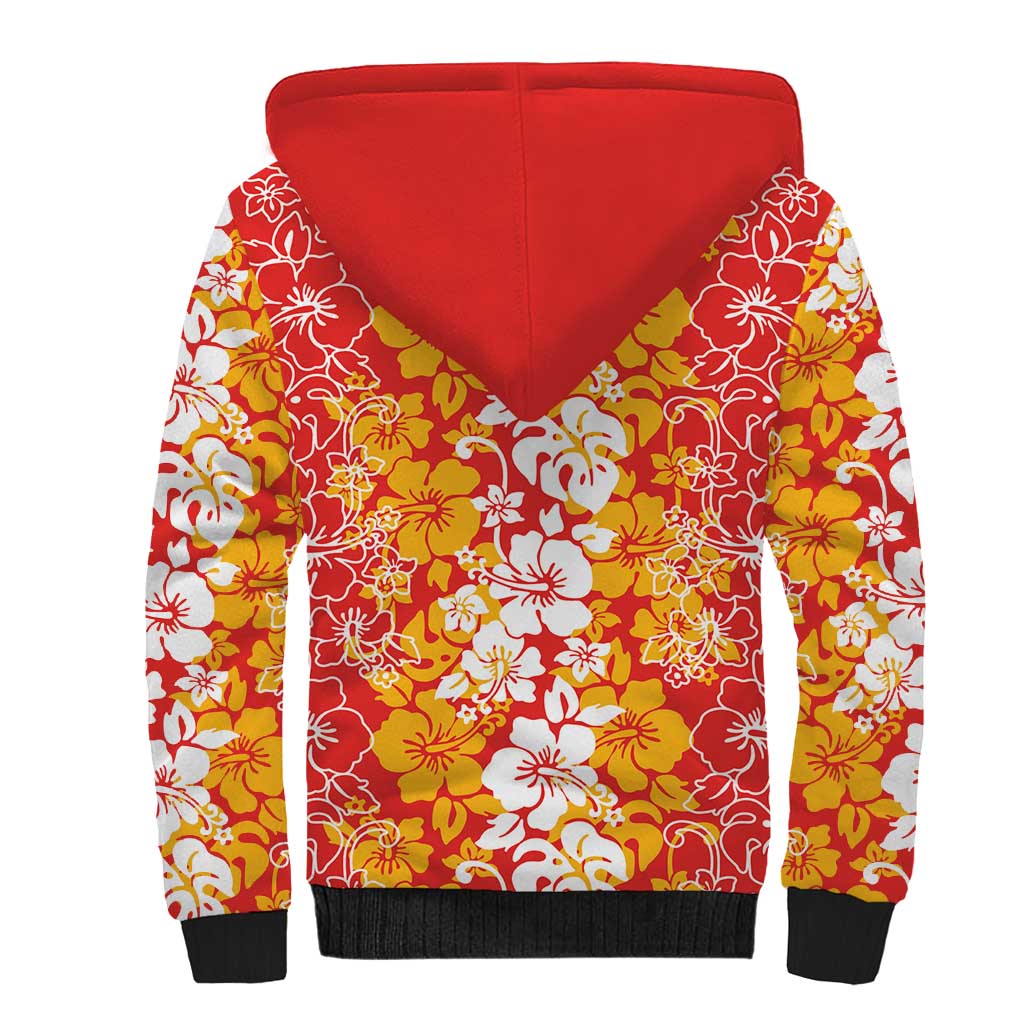 Hawaiian Lei Day Sherpa Hoodie Red Hibiscus Flowers Lei Art LT9 - Polynesian Pride