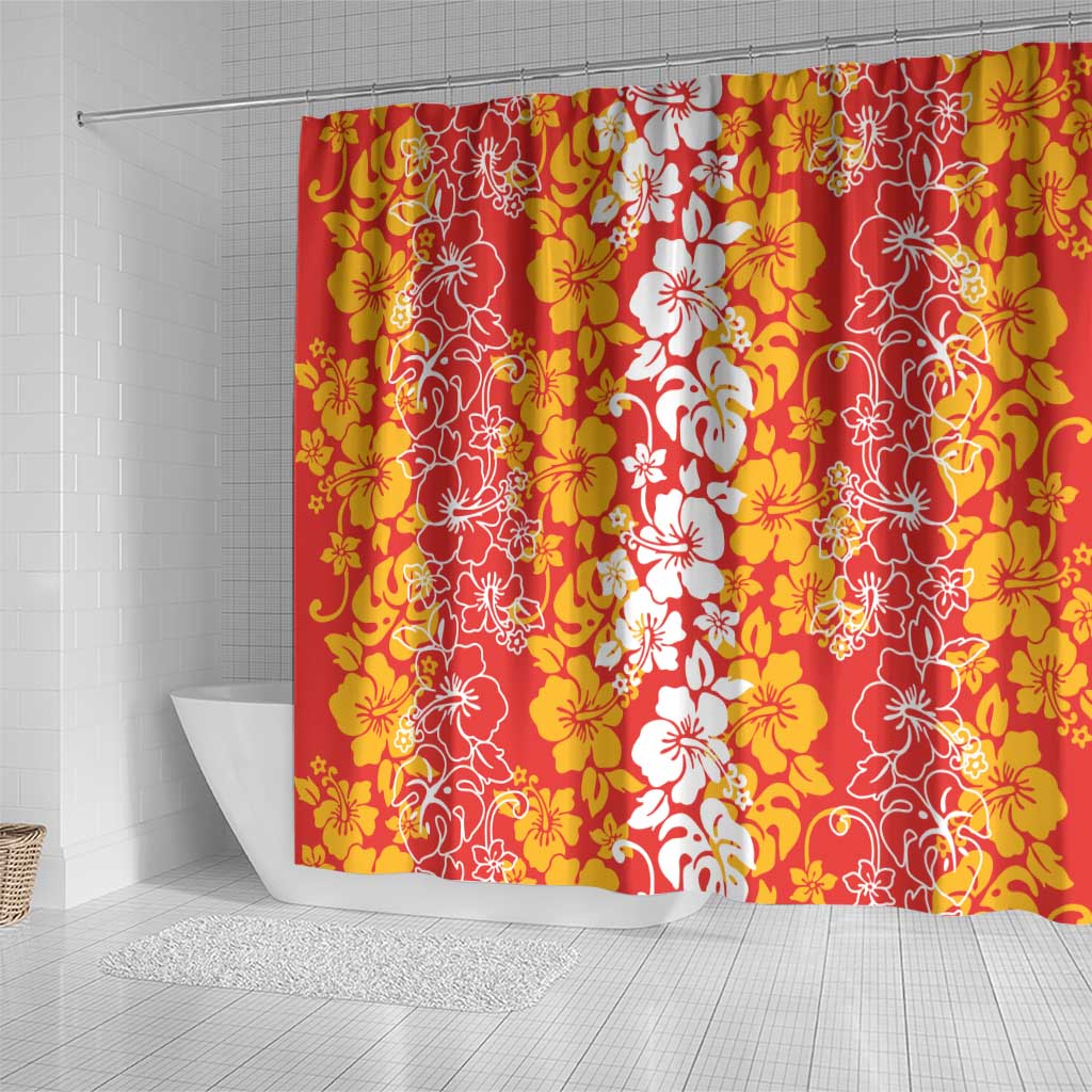 Hawaiian Lei Day Shower Curtain Red Hibiscus Flowers Lei Art