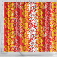 Hawaiian Lei Day Shower Curtain Red Hibiscus Flowers Lei Art