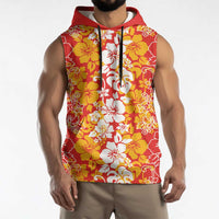 Hawaiian Lei Day Sleeveless Hoodie Red Hibiscus Flowers Lei Art - Polynesian Pride