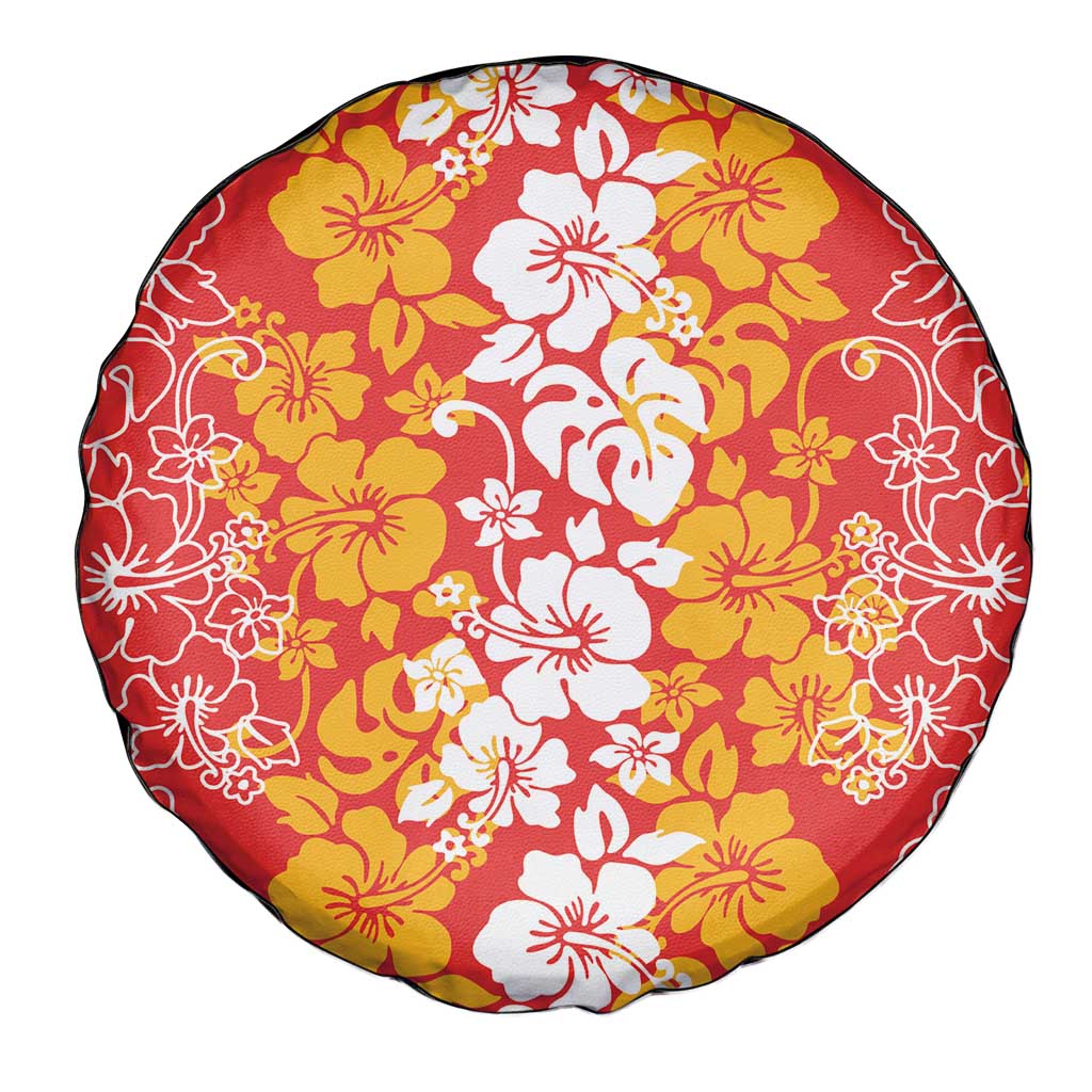 Hawaiian Lei Day Spare Tire Cover Red Hibiscus Flowers Lei Art