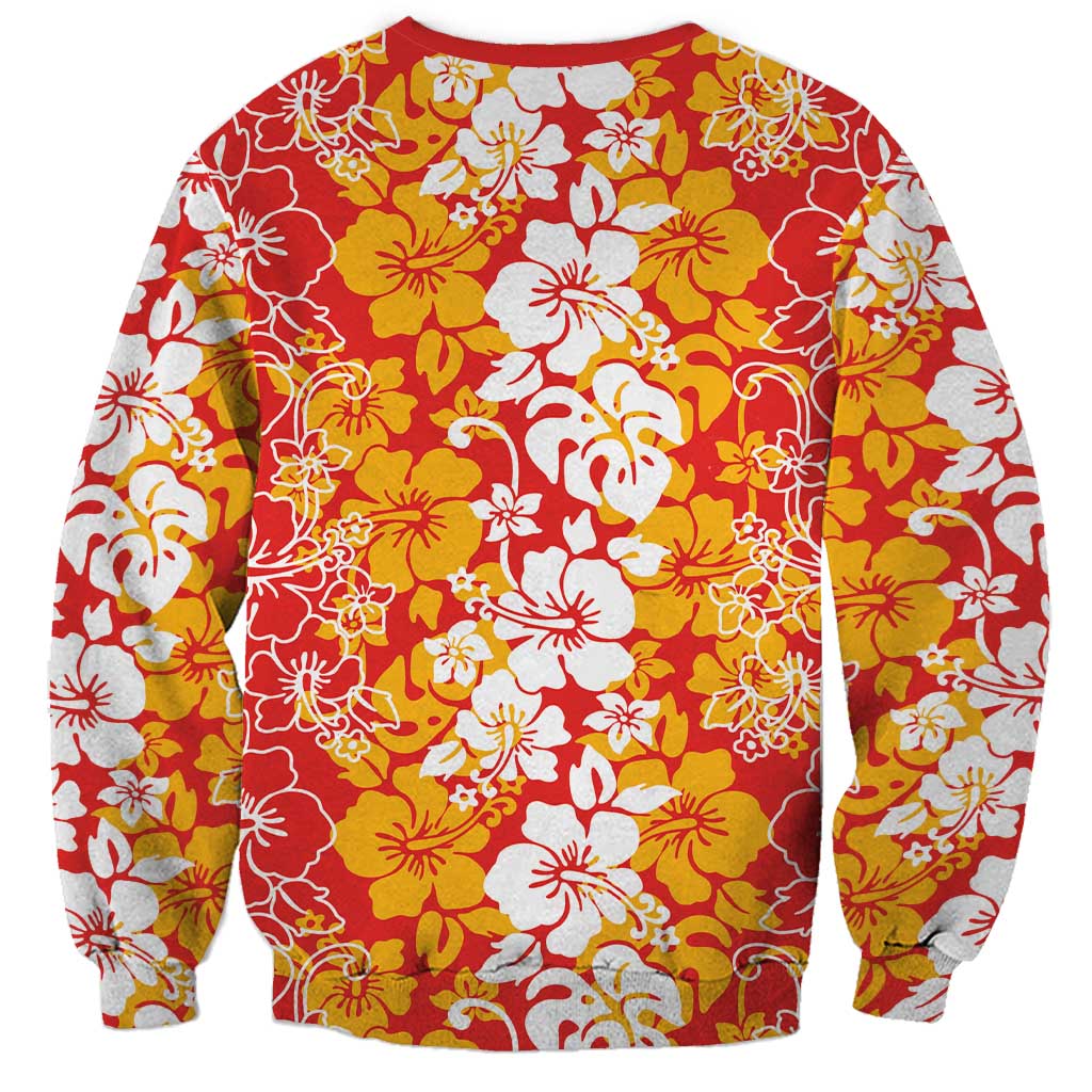 Hawaiian Lei Day Sweatshirt Red Hibiscus Flowers Lei Art