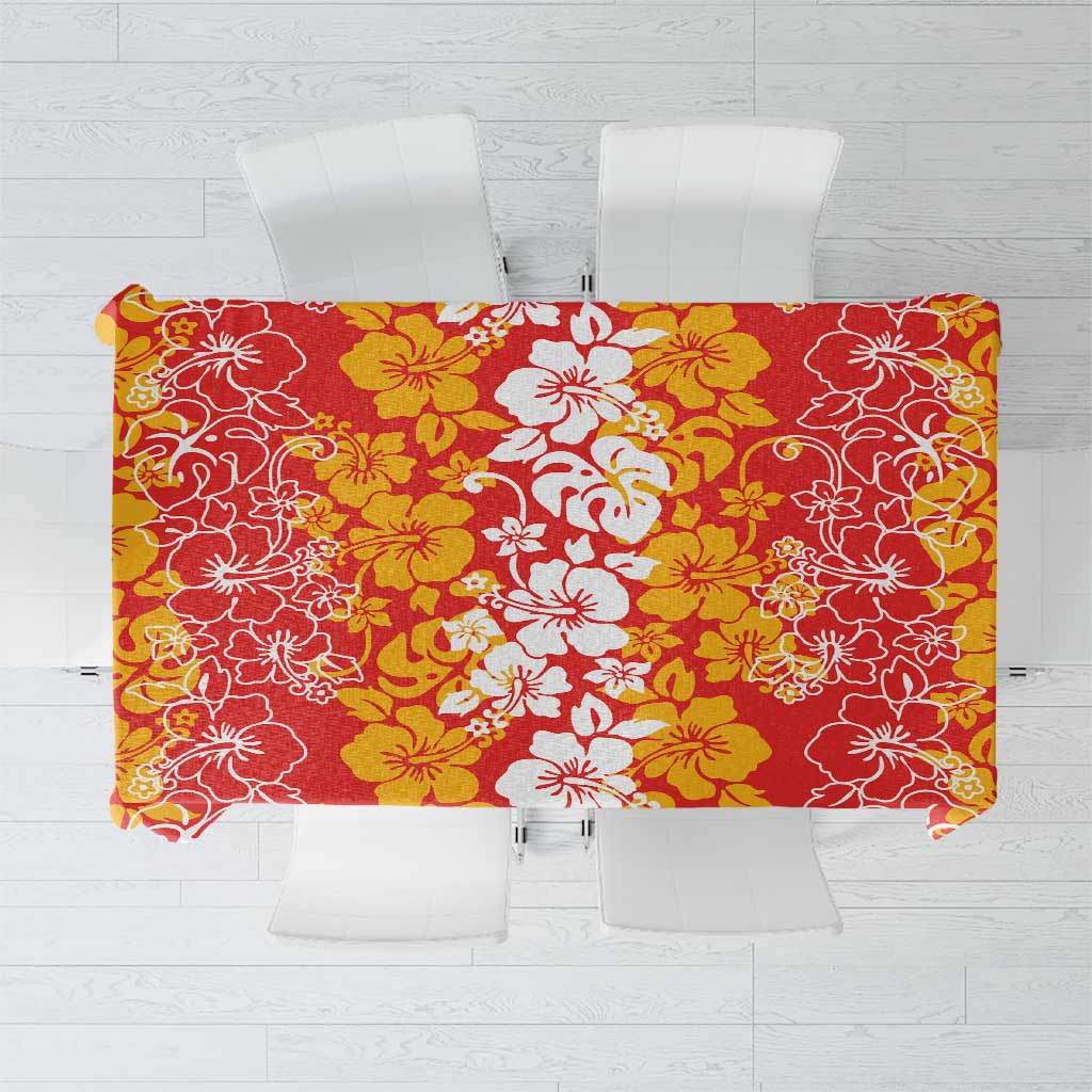 Hawaiian Lei Day Tablecloth Red Hibiscus Flowers Lei Art