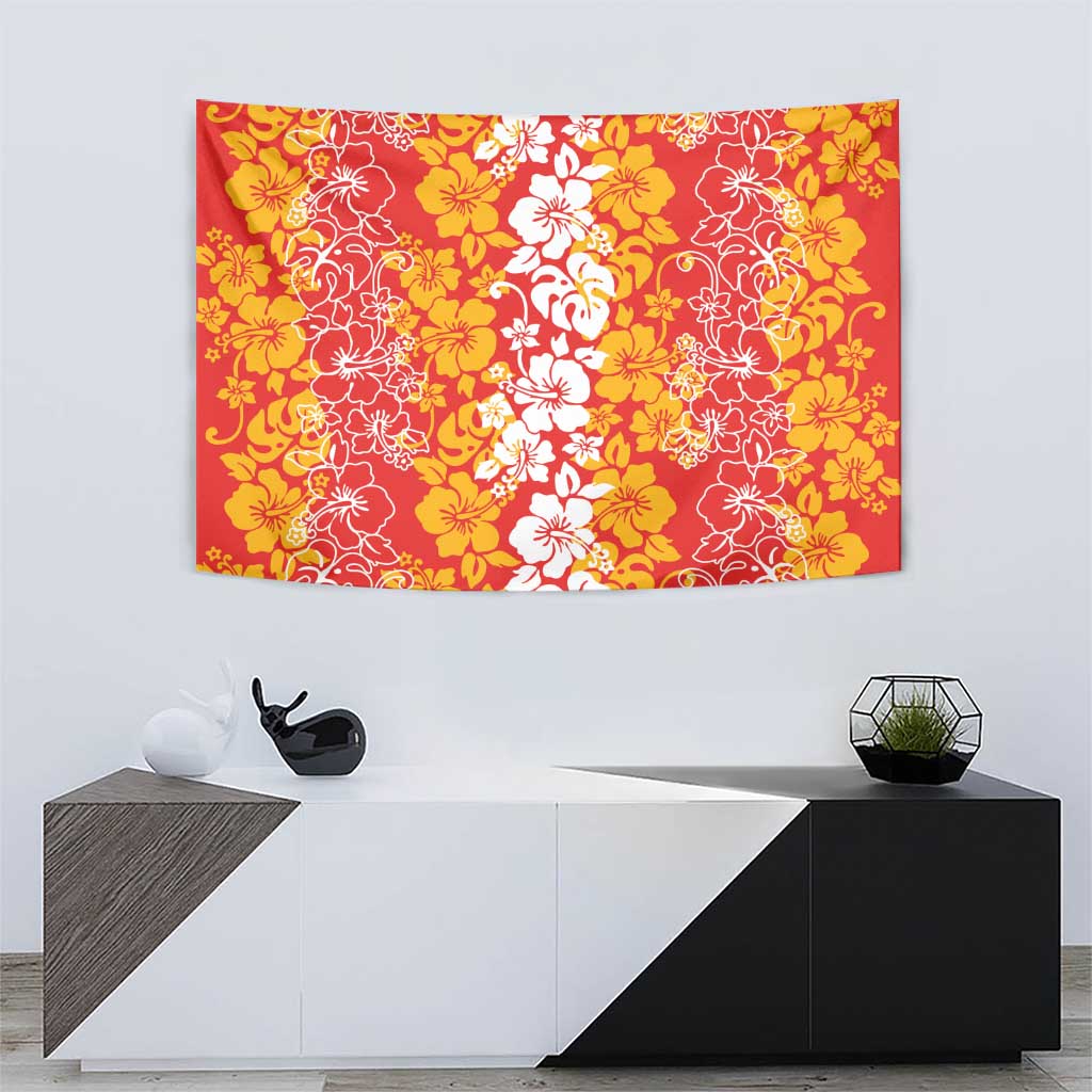 Hawaiian Lei Day Tapestry Red Hibiscus Flowers Lei Art
