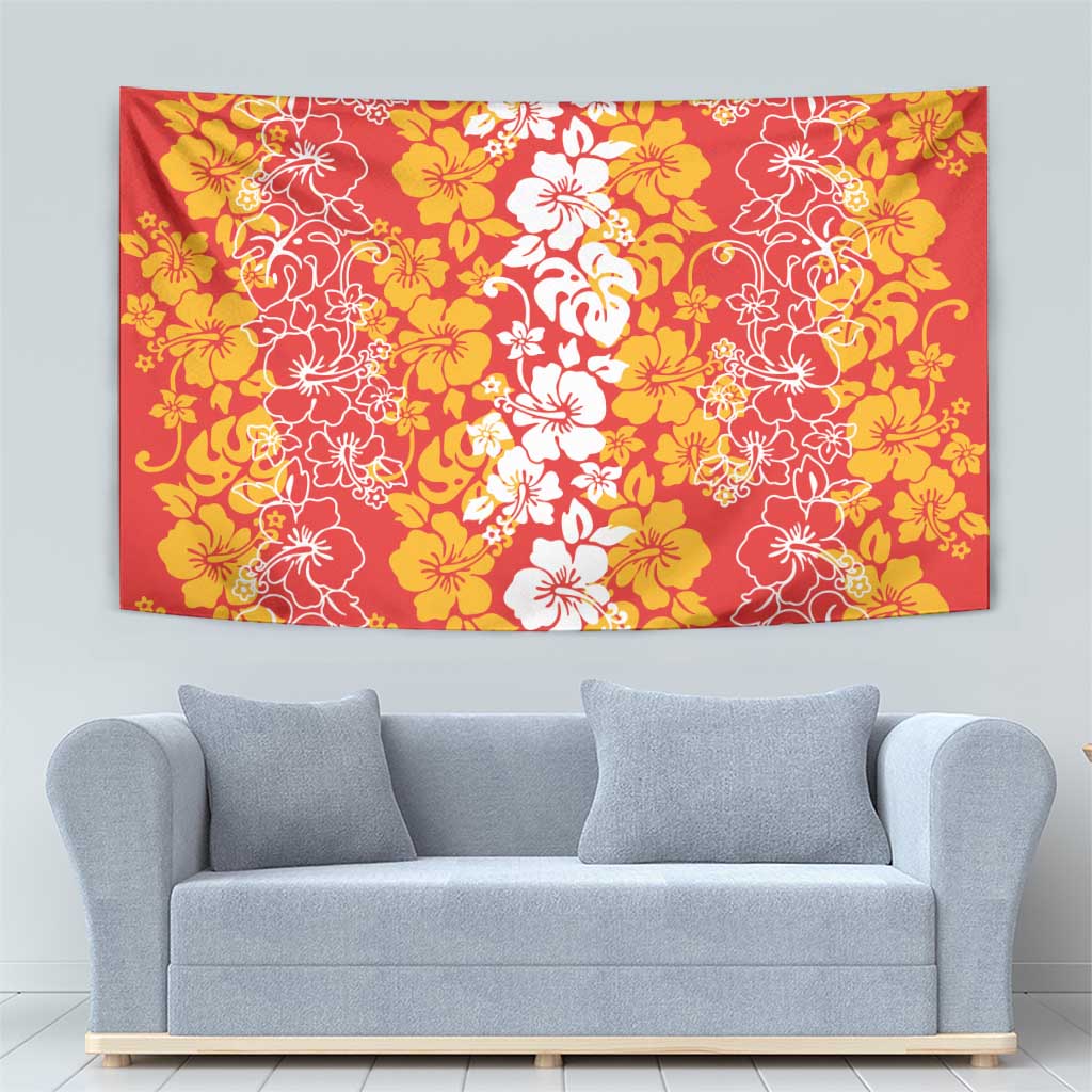 Hawaiian Lei Day Tapestry Red Hibiscus Flowers Lei Art