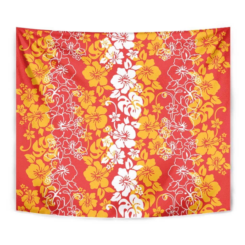 Hawaiian Lei Day Tapestry Red Hibiscus Flowers Lei Art