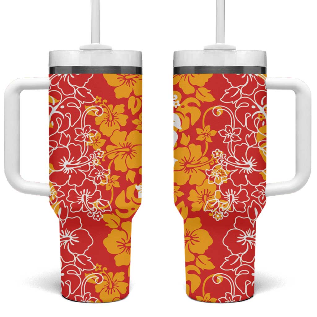 Hawaiian Lei Day Tumbler With Handle Red Hibiscus Flowers Lei Art