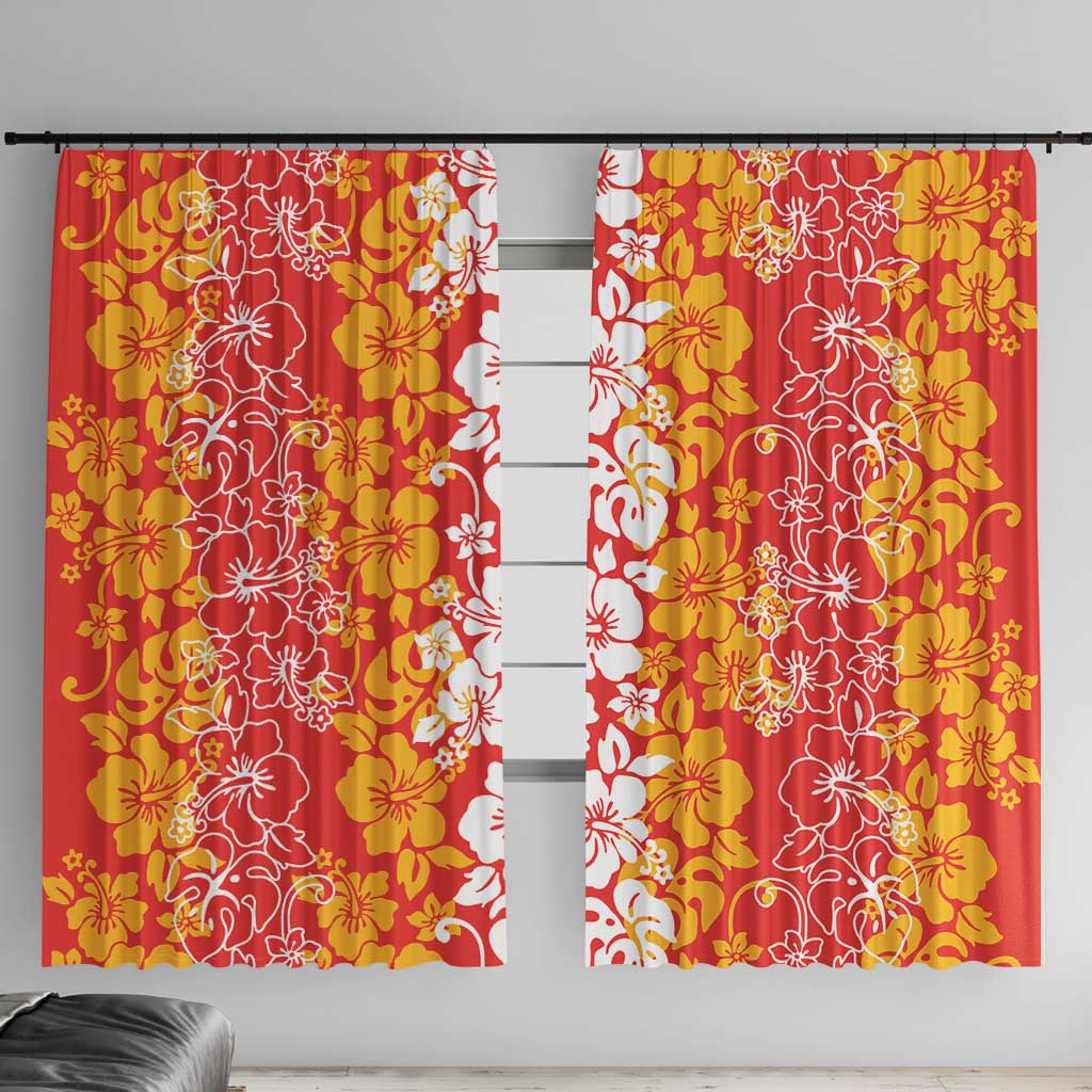 Hawaiian Lei Day Window Curtain Red Hibiscus Flowers Lei Art