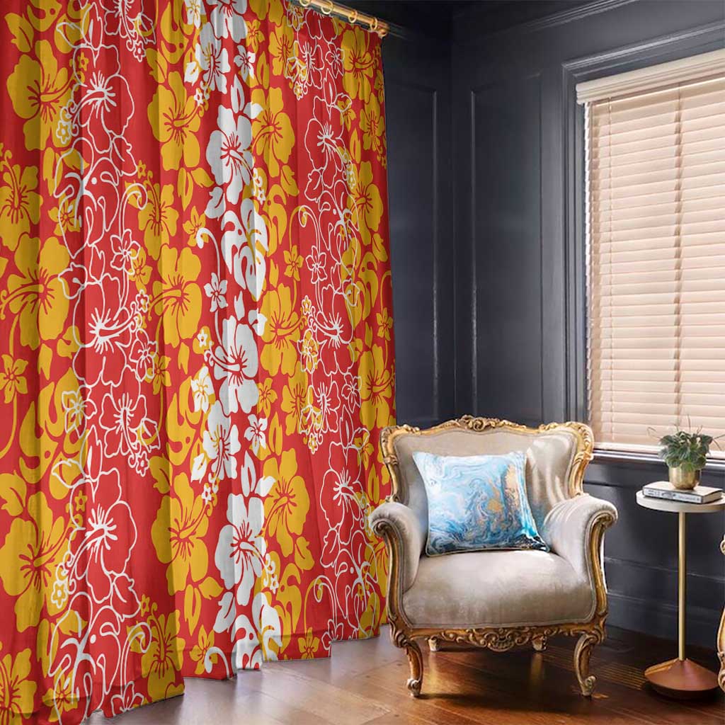 Hawaiian Lei Day Window Curtain Red Hibiscus Flowers Lei Art