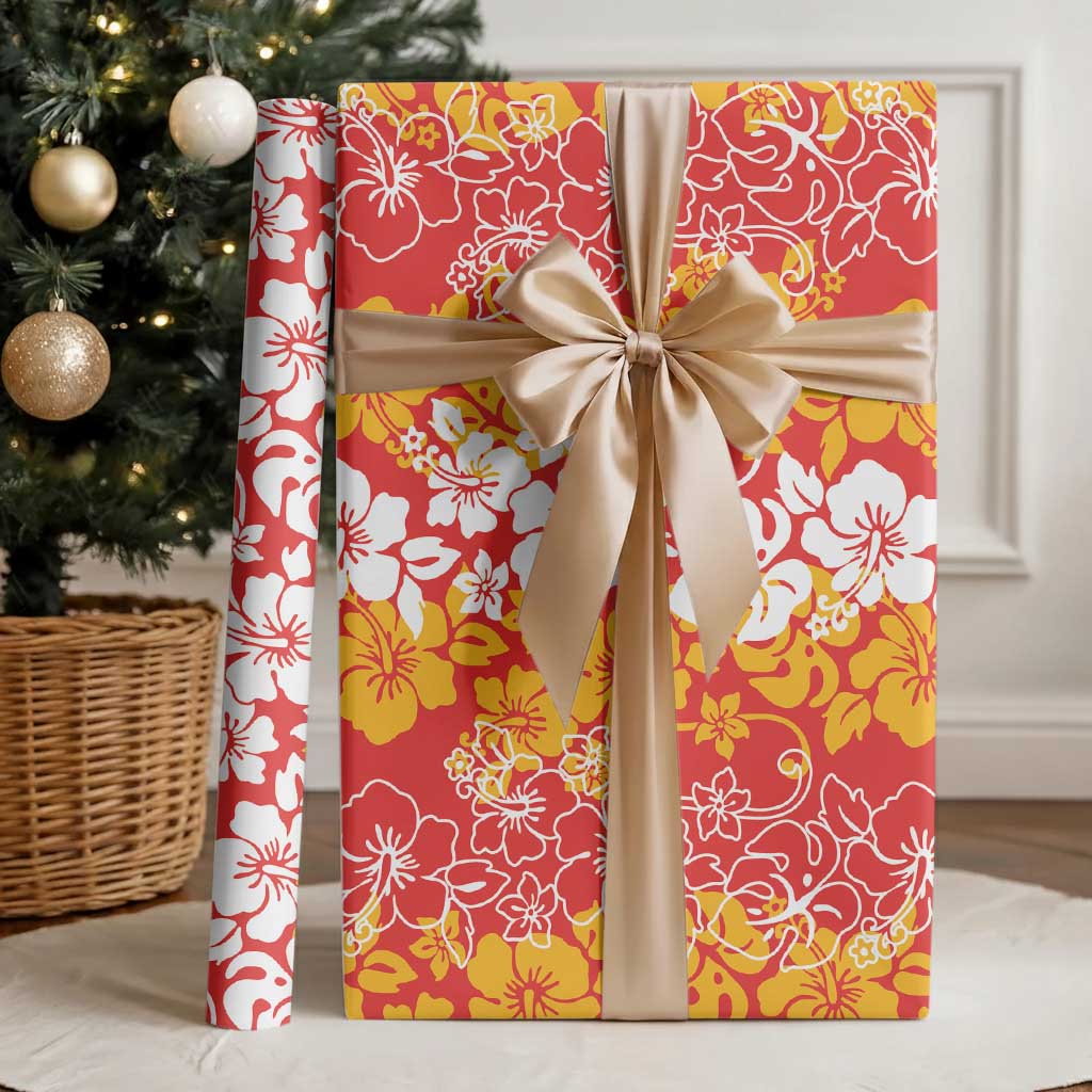 Hawaiian Lei Day Wrapping Paper Red Hibiscus Flowers Lei Art - Polynesian Pride