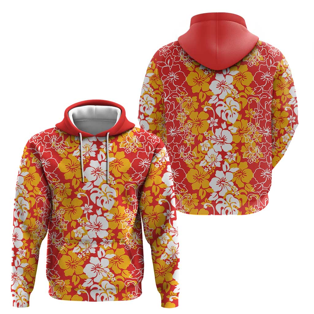 Hawaiian Lei Day Zip Hoodie Red Hibiscus Flowers Lei Art