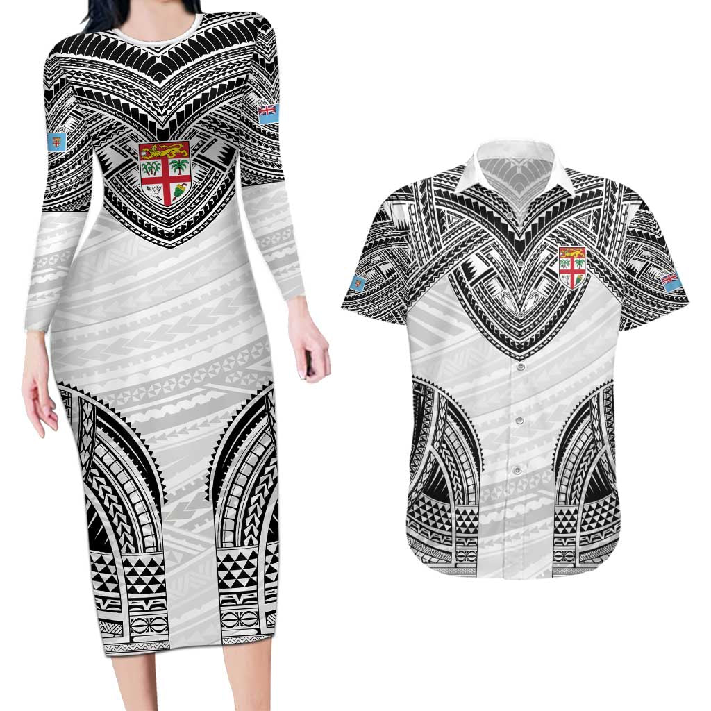 Flying Fijians Pacific Fiji Rugby Custom Couples Matching Long Sleeve Bodycon Dress and Hawaiian Shirt Polynesian Pattern